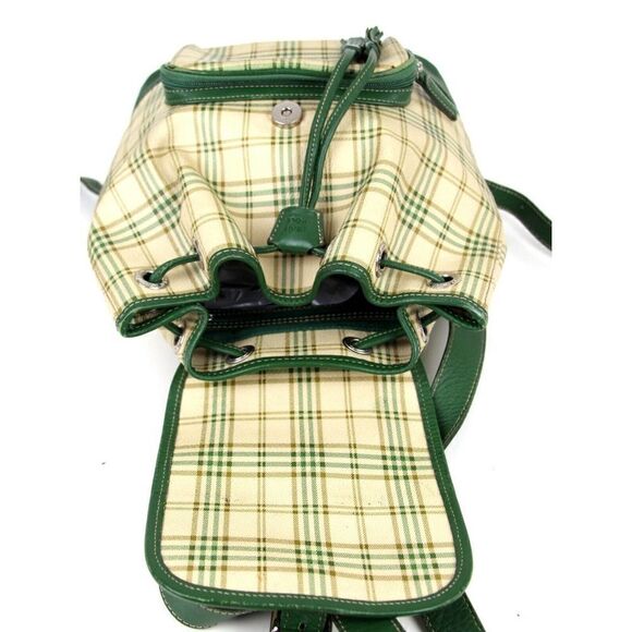 Bean Pole PLAID BEIGE GREEN GENUINE LEATHER FLAP SHOULDER BAG BACKPACK HANDBAG - Picture 11 of 16